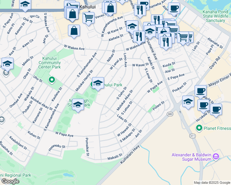 map of restaurants, bars, coffee shops, grocery stores, and more near 483 Lono Avenue in Kahului