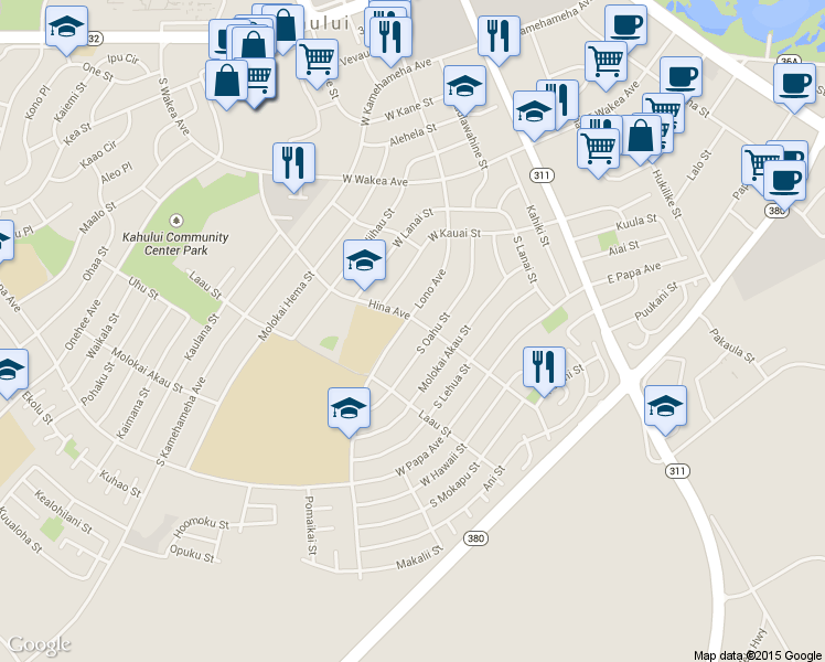 map of restaurants, bars, coffee shops, grocery stores, and more near 483 Lono Avenue in Kahului