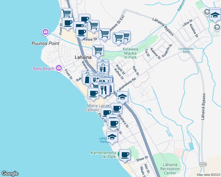 map of restaurants, bars, coffee shops, grocery stores, and more near in Kaanapali