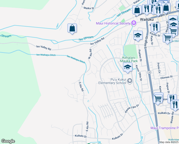 map of restaurants, bars, coffee shops, grocery stores, and more near 165 South Laikeha Place in Wailuku