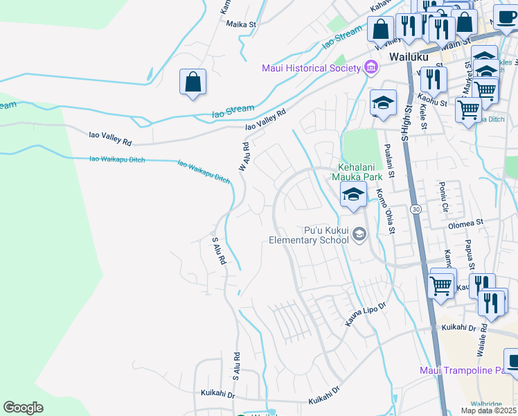 map of restaurants, bars, coffee shops, grocery stores, and more near 106 South Laikeha Place in Wailuku