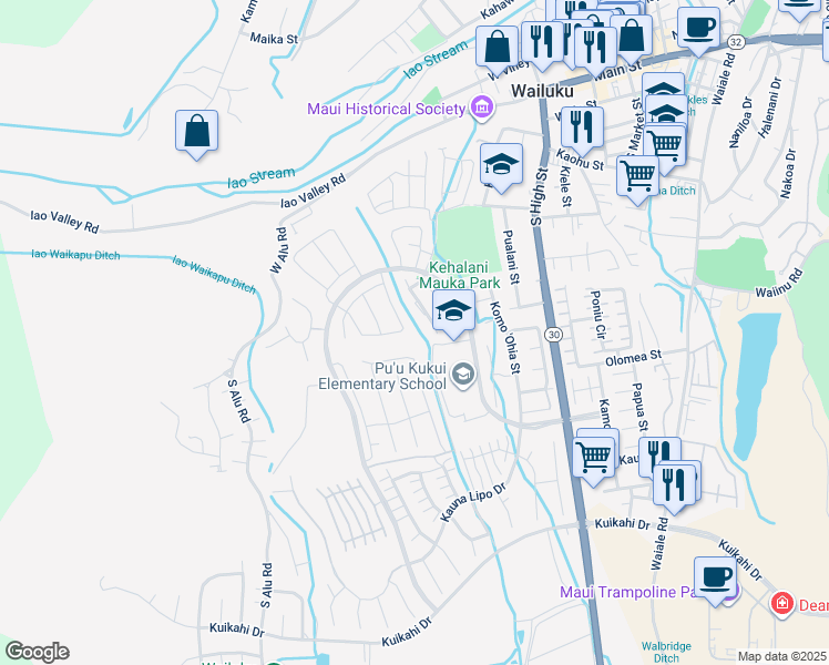 map of restaurants, bars, coffee shops, grocery stores, and more near 79 Ka ʻIkena Loop in Wailuku
