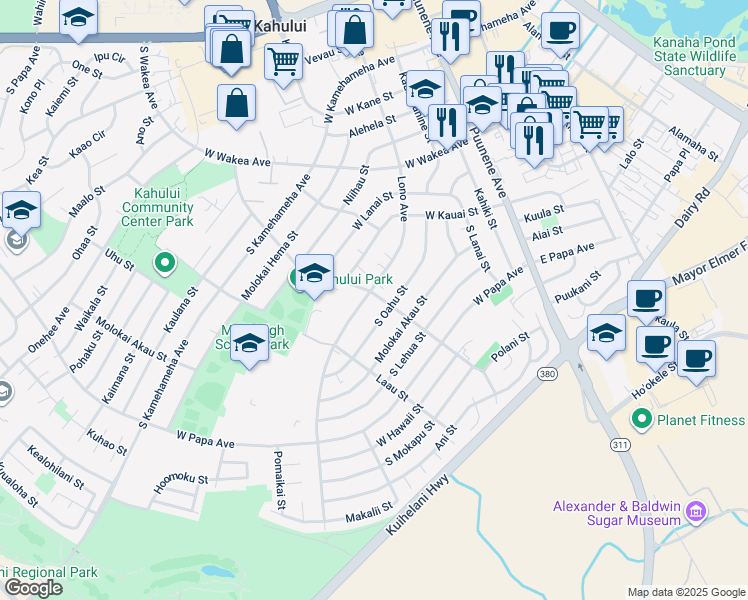 map of restaurants, bars, coffee shops, grocery stores, and more near 466 Hina Avenue in Kahului