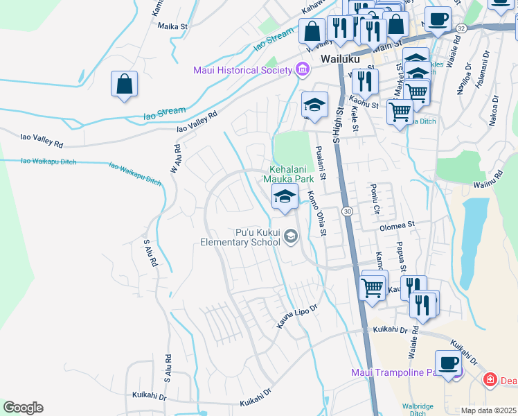 map of restaurants, bars, coffee shops, grocery stores, and more near 75 Ka ʻIkena Loop in Wailuku