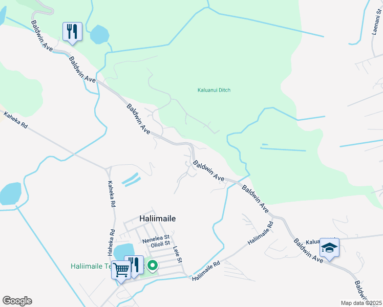map of restaurants, bars, coffee shops, grocery stores, and more near 2372 Baldwin Avenue in Makawao