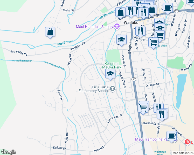 map of restaurants, bars, coffee shops, grocery stores, and more near 64 Ka ʻIkena Loop in Wailuku