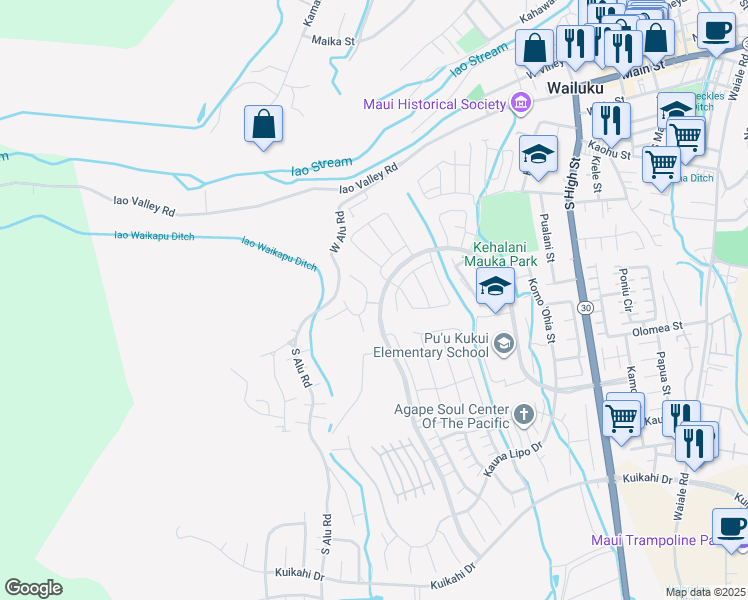 map of restaurants, bars, coffee shops, grocery stores, and more near 81 North Laikeha Place in Wailuku