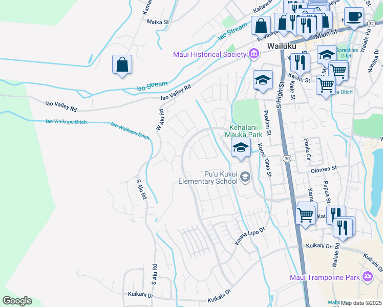 map of restaurants, bars, coffee shops, grocery stores, and more near 143 Ka ʻIkena Loop in Wailuku