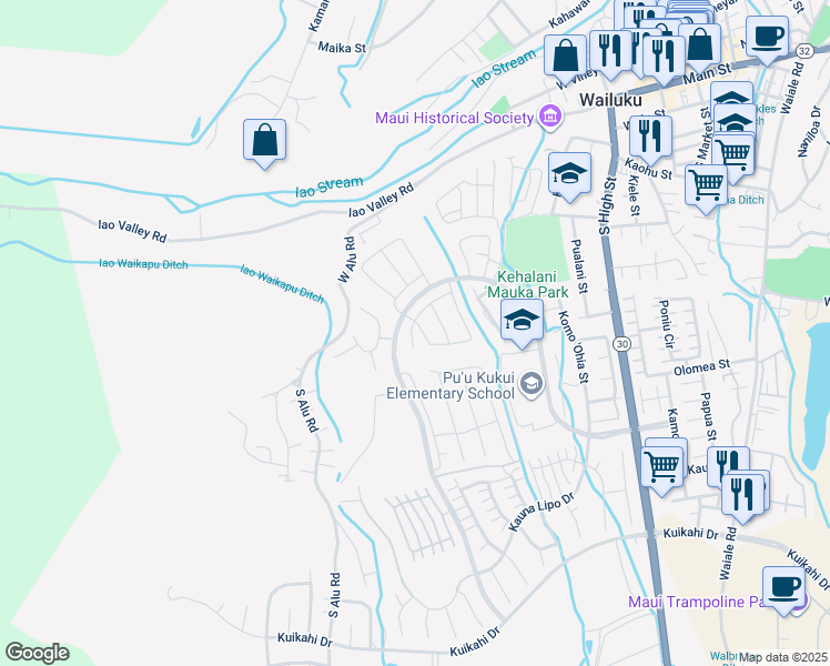 map of restaurants, bars, coffee shops, grocery stores, and more near 143 Ka ʻIkena Loop in Wailuku