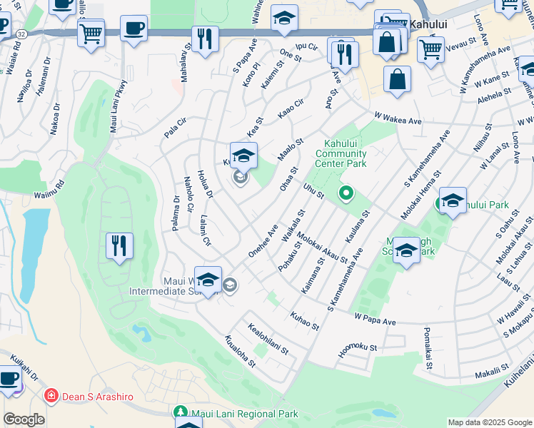 map of restaurants, bars, coffee shops, grocery stores, and more near 337 Ohaa Street in Kahului