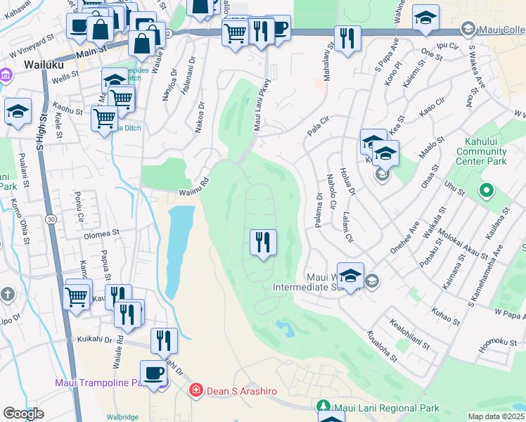 map of restaurants, bars, coffee shops, grocery stores, and more near 28 Lanipo Place in Kahului