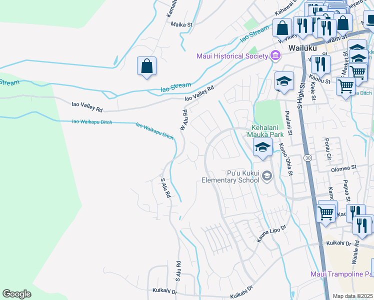 map of restaurants, bars, coffee shops, grocery stores, and more near 184 South Laikeha Place in Wailuku