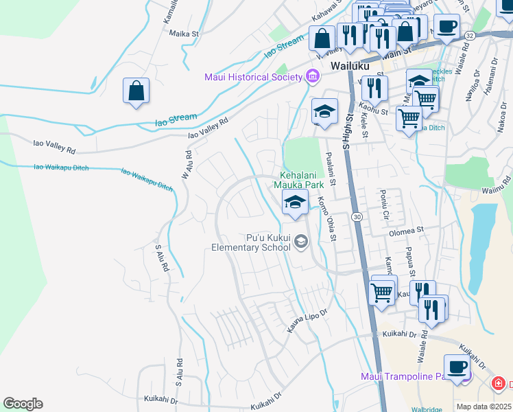 map of restaurants, bars, coffee shops, grocery stores, and more near 52 Ka ʻIkena Loop in Wailuku