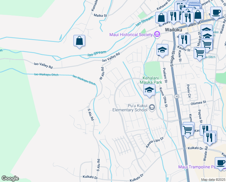 map of restaurants, bars, coffee shops, grocery stores, and more near 81 North Laikeha Place in Wailuku