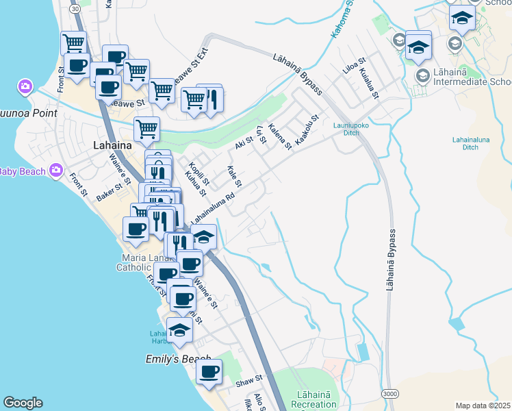 map of restaurants, bars, coffee shops, grocery stores, and more near 766 Paunau Street in Lahaina