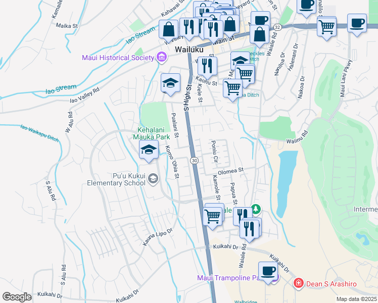 map of restaurants, bars, coffee shops, grocery stores, and more near 549 Hawaii 30 in Wailuku