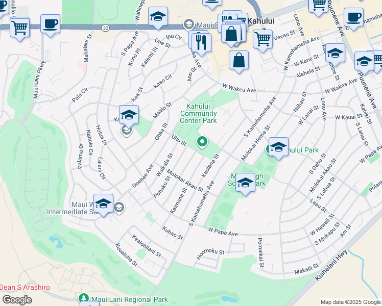 map of restaurants, bars, coffee shops, grocery stores, and more near 508 Pohai Street in Kahului