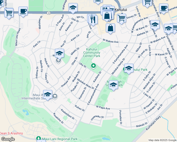 map of restaurants, bars, coffee shops, grocery stores, and more near 508 Pohai Street in Kahului