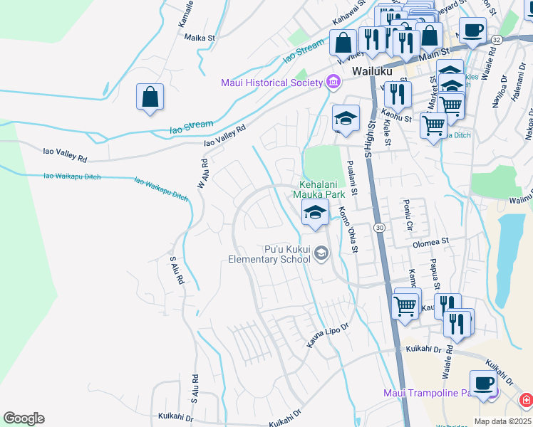 map of restaurants, bars, coffee shops, grocery stores, and more near 120 Lili Lehua Street in Wailuku