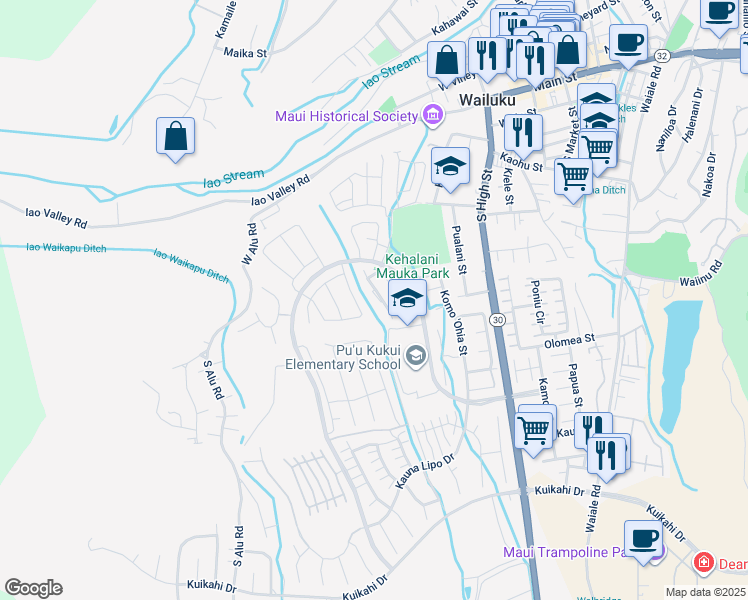 map of restaurants, bars, coffee shops, grocery stores, and more near 137 Hoowaiwai Loop in Wailuku