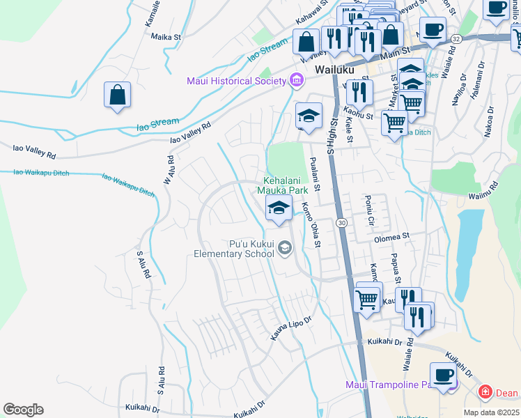 map of restaurants, bars, coffee shops, grocery stores, and more near 119 Hoowaiwai Loop in Wailuku