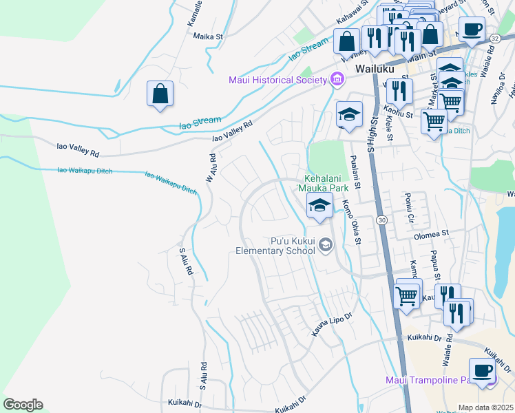 map of restaurants, bars, coffee shops, grocery stores, and more near 152 Ka ʻIkena Loop in Wailuku