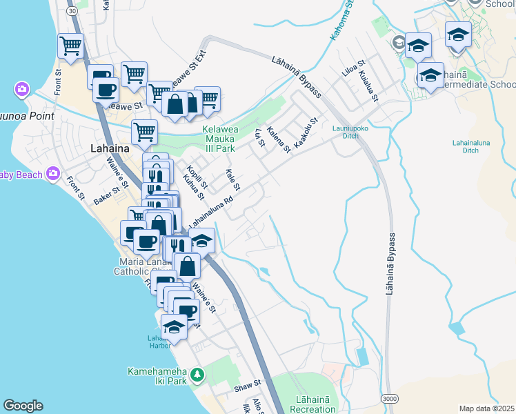 map of restaurants, bars, coffee shops, grocery stores, and more near 768 Paunau Street in Lahaina