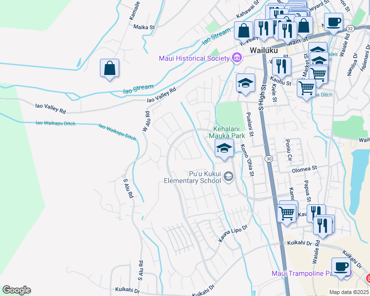 map of restaurants, bars, coffee shops, grocery stores, and more near 125 Lili Lehua Street in Wailuku