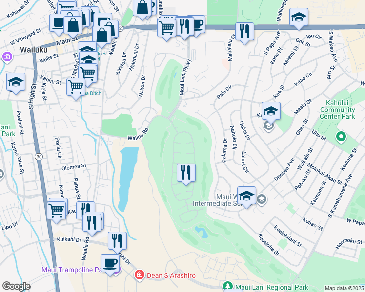 map of restaurants, bars, coffee shops, grocery stores, and more near 24 Meleinoa Place in Kahului