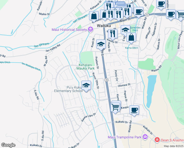 map of restaurants, bars, coffee shops, grocery stores, and more near 532 Koma 'Ohia Street in Wailuku