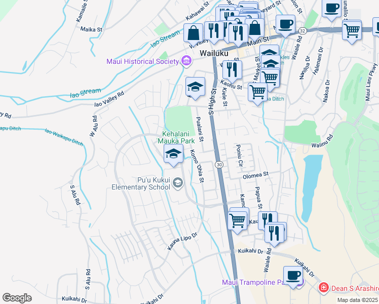 map of restaurants, bars, coffee shops, grocery stores, and more near 532 Koma 'Ohia Street in Wailuku