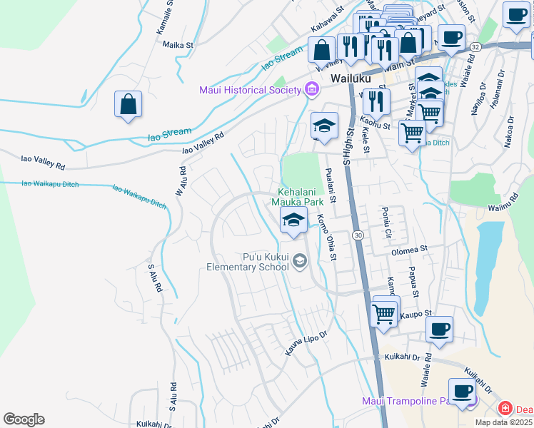 map of restaurants, bars, coffee shops, grocery stores, and more near 137 Hoowaiwai Loop in Wailuku