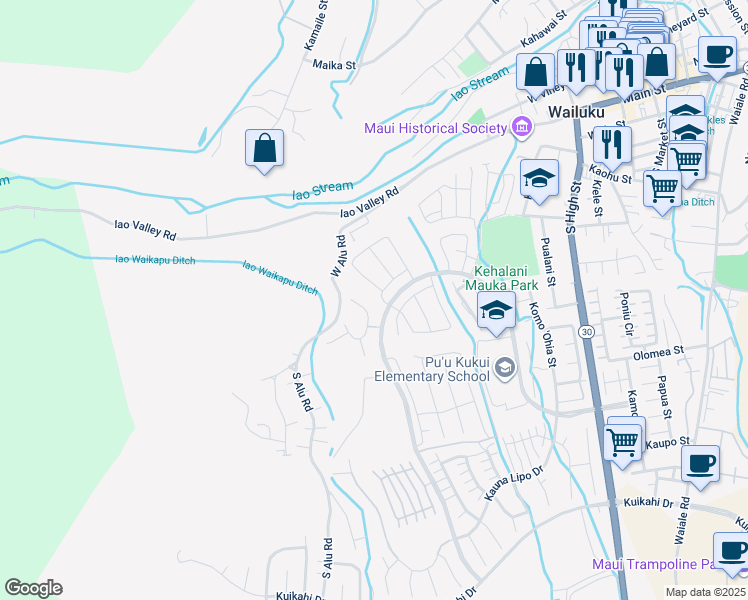 map of restaurants, bars, coffee shops, grocery stores, and more near 212 Ka ʻIkena Loop in Wailuku