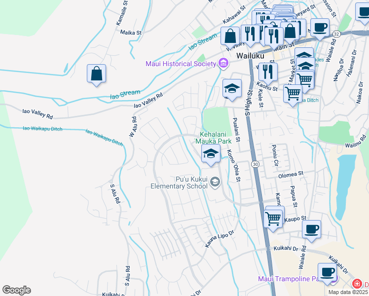 map of restaurants, bars, coffee shops, grocery stores, and more near 39 Ka ʻIkena Loop in Wailuku