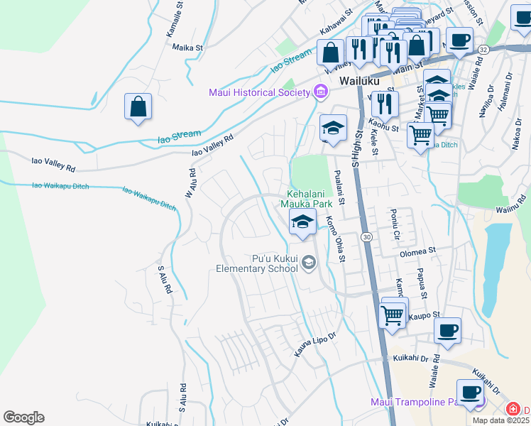 map of restaurants, bars, coffee shops, grocery stores, and more near 39 Ka ʻIkena Loop in Wailuku