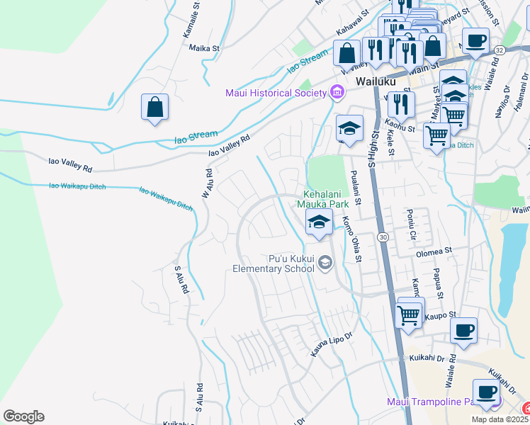 map of restaurants, bars, coffee shops, grocery stores, and more near 140 Lili Lehua Street in Wailuku