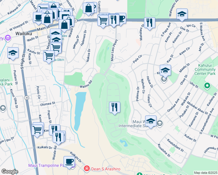 map of restaurants, bars, coffee shops, grocery stores, and more near 11 Meleinoa Place in Kahului