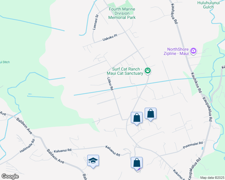 map of restaurants, bars, coffee shops, grocery stores, and more near Lilikoi Road in Haiku-Pauwela