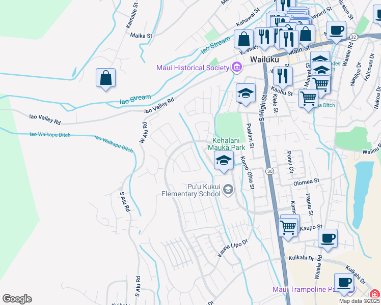 map of restaurants, bars, coffee shops, grocery stores, and more near 28 Ka ʻIkena Loop in Wailuku