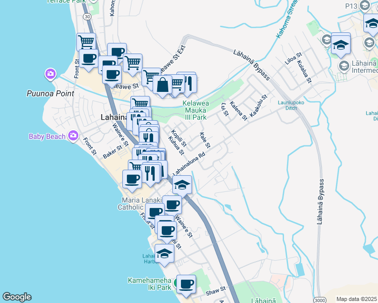map of restaurants, bars, coffee shops, grocery stores, and more near 825 Kopili Street in Lahaina