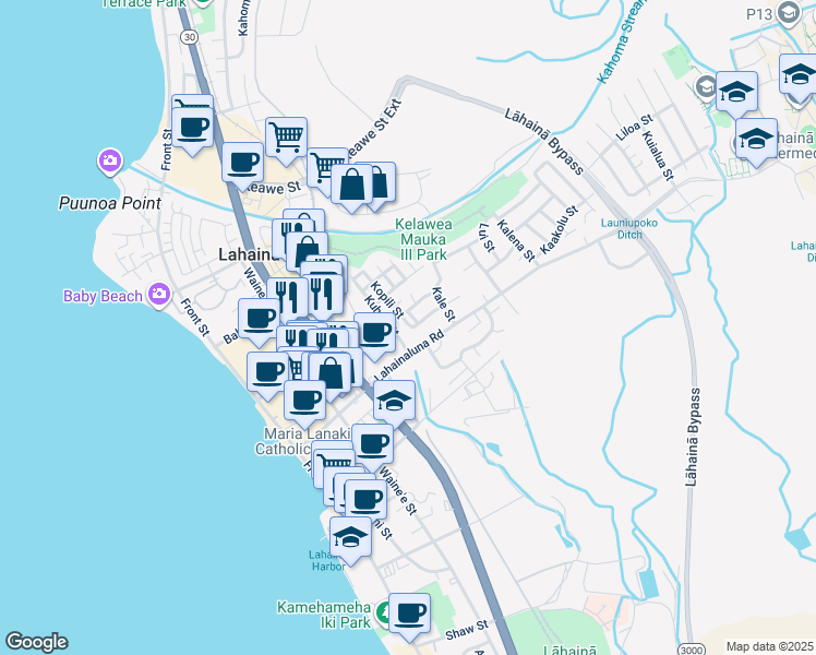 map of restaurants, bars, coffee shops, grocery stores, and more near 825 Kopili Street in Lahaina