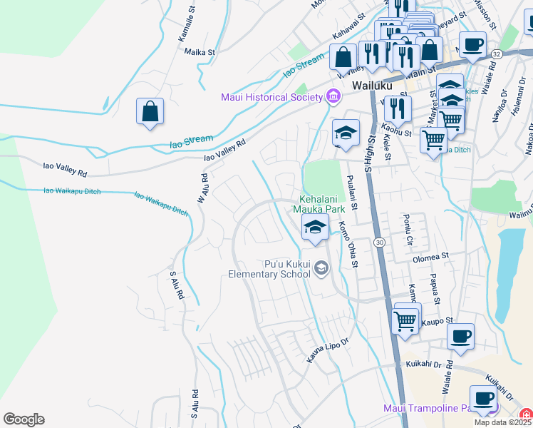 map of restaurants, bars, coffee shops, grocery stores, and more near 24 Ka ʻIkena Loop in Wailuku