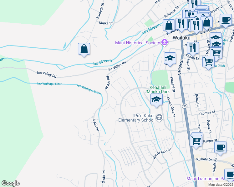 map of restaurants, bars, coffee shops, grocery stores, and more near 248 Kili'o'opu Street in Wailuku