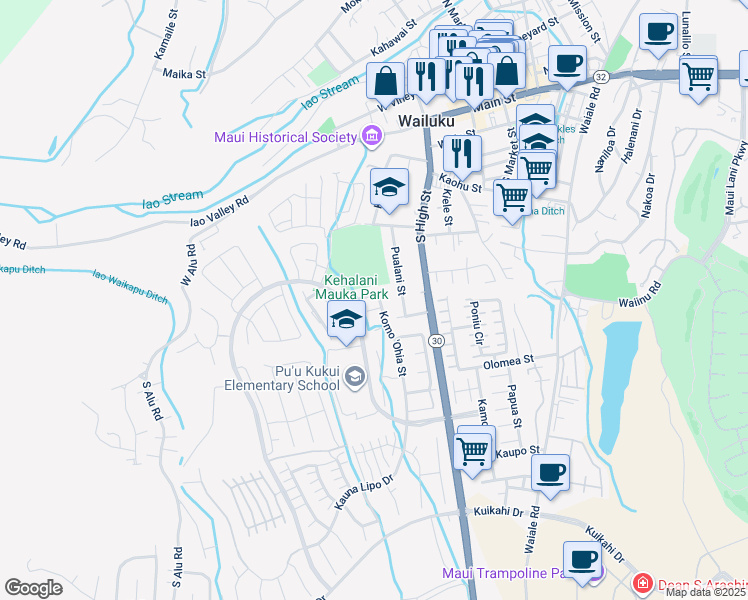 map of restaurants, bars, coffee shops, grocery stores, and more near 508 Koma 'Ohia Street in Wailuku