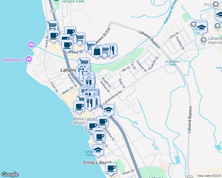 map of restaurants, bars, coffee shops, grocery stores, and more near 835 Kopili Street in Lahaina