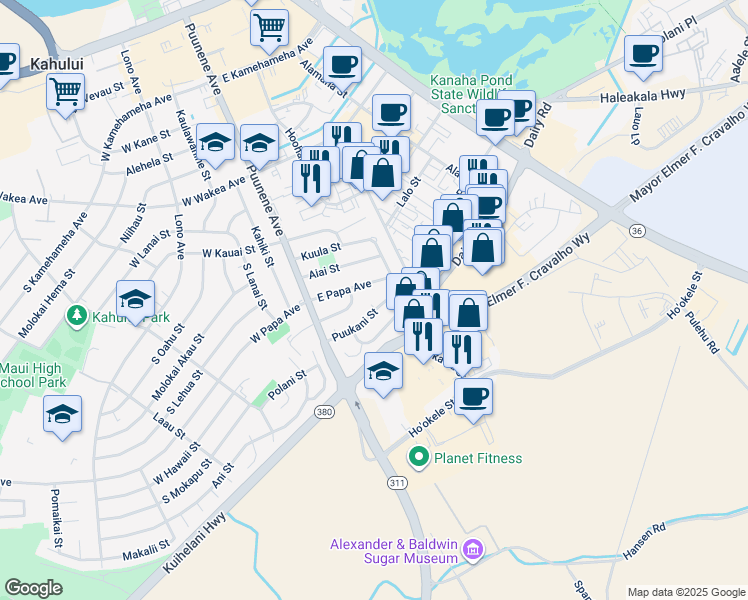 map of restaurants, bars, coffee shops, grocery stores, and more near 60 Leipapa Place in Kahului