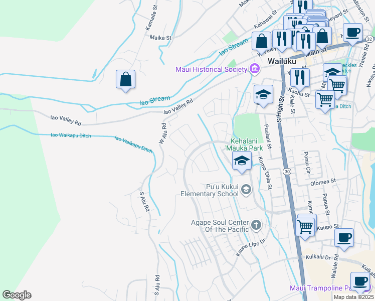 map of restaurants, bars, coffee shops, grocery stores, and more near 59 la iki street in Wailuku
