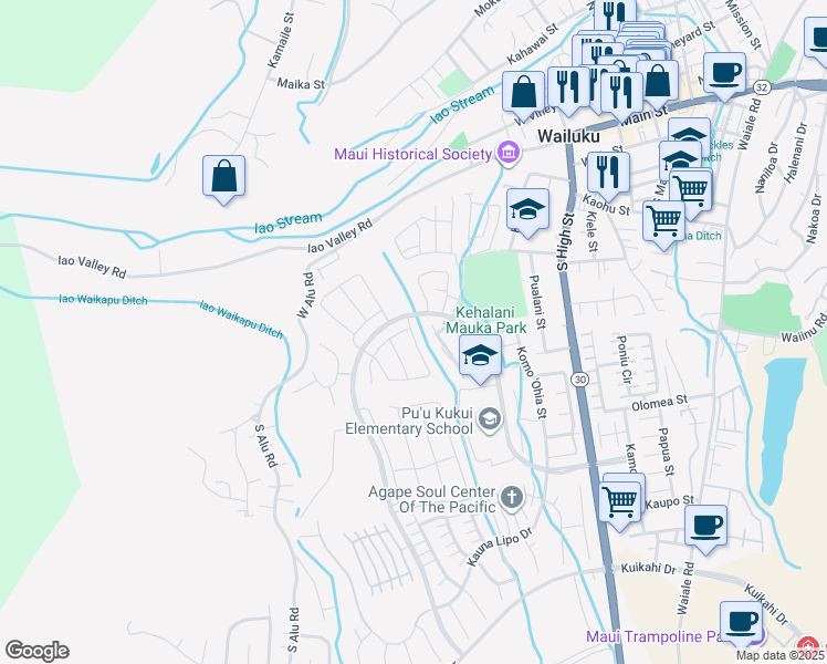 map of restaurants, bars, coffee shops, grocery stores, and more near 82 la iki street in Wailuku