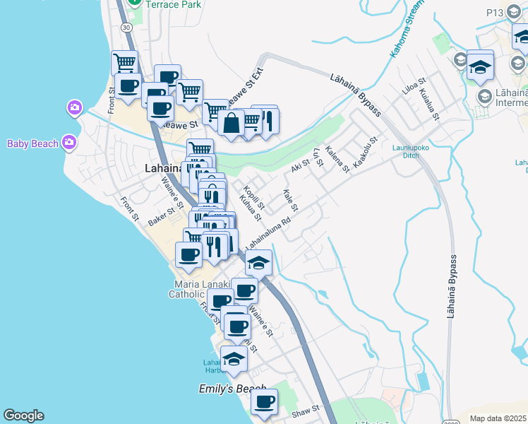 map of restaurants, bars, coffee shops, grocery stores, and more near 835 Kopili Street in Lahaina