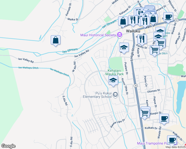 map of restaurants, bars, coffee shops, grocery stores, and more near 189 Pua Kalaunu in Wailuku